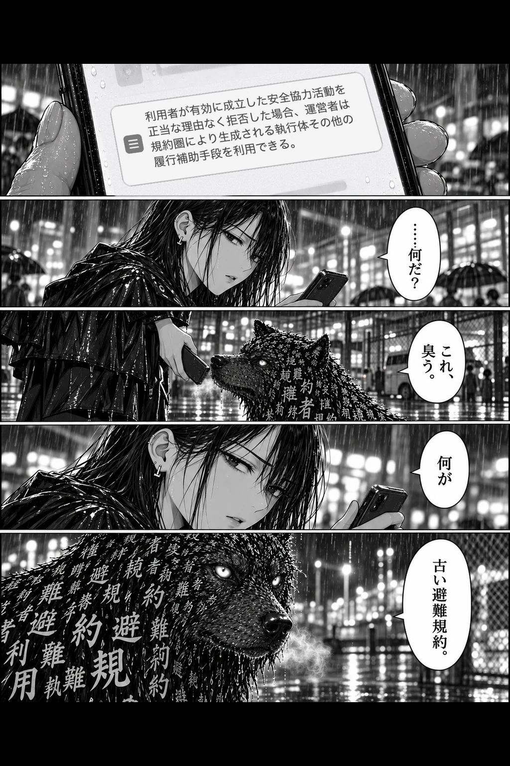 スマホの画面をのぞき込むタグと、それを見るトワ。最後はタグのアップ。